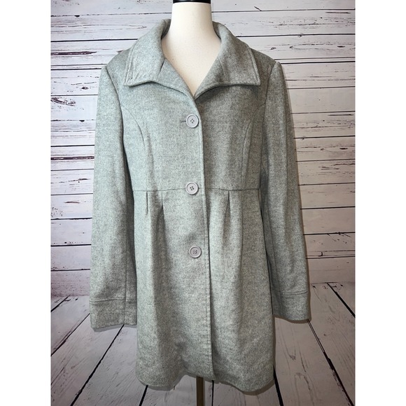 Boston‎ Proper 100% Wool Peacoat size 14 Gray Old Money Peplum Lined Winter Coat